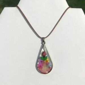 Colorful Real Dried Flowers Teardrop Necklace NWT